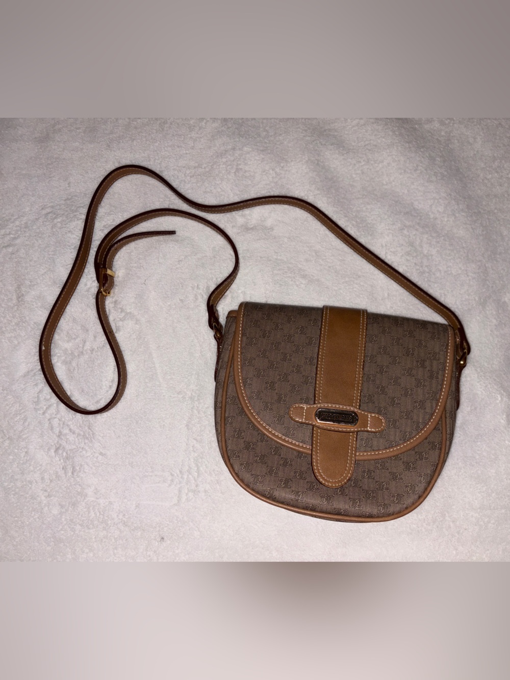 Brown Saddle Crossbody Bag with Leather Trim